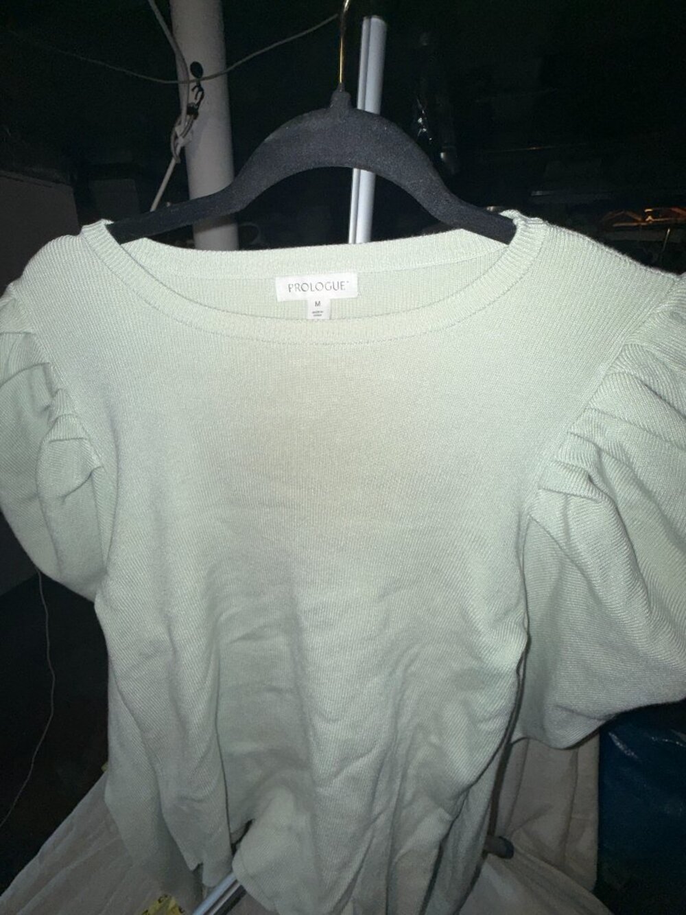 Mint Green Puff Shoulder Sweater Blouse - 100% Cotton -  Prologue Size M